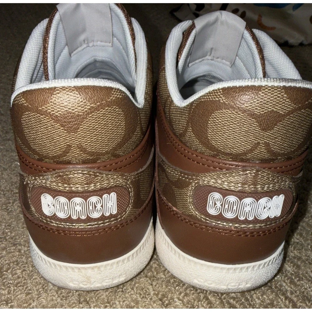 Coach Mens Signature Monogram Leather Low Top Sneakers Brown White Size 11